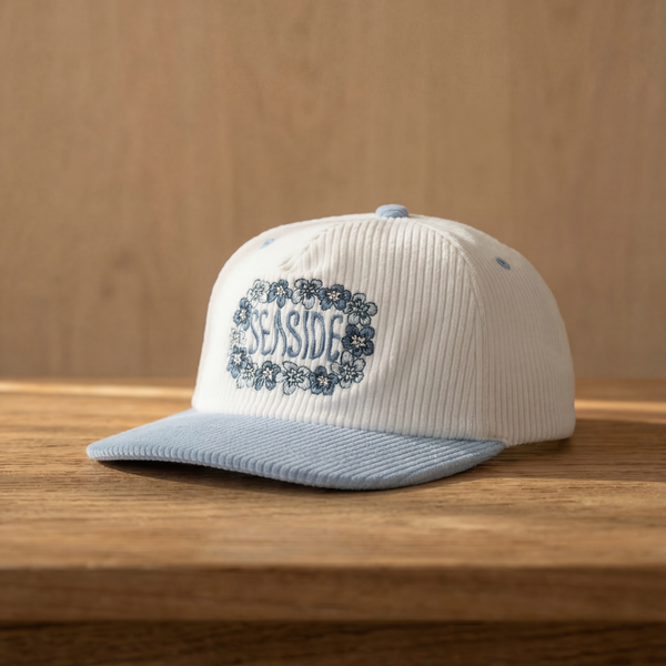 White and Blue Corduroy 5-panel Hat "The Seaside"
