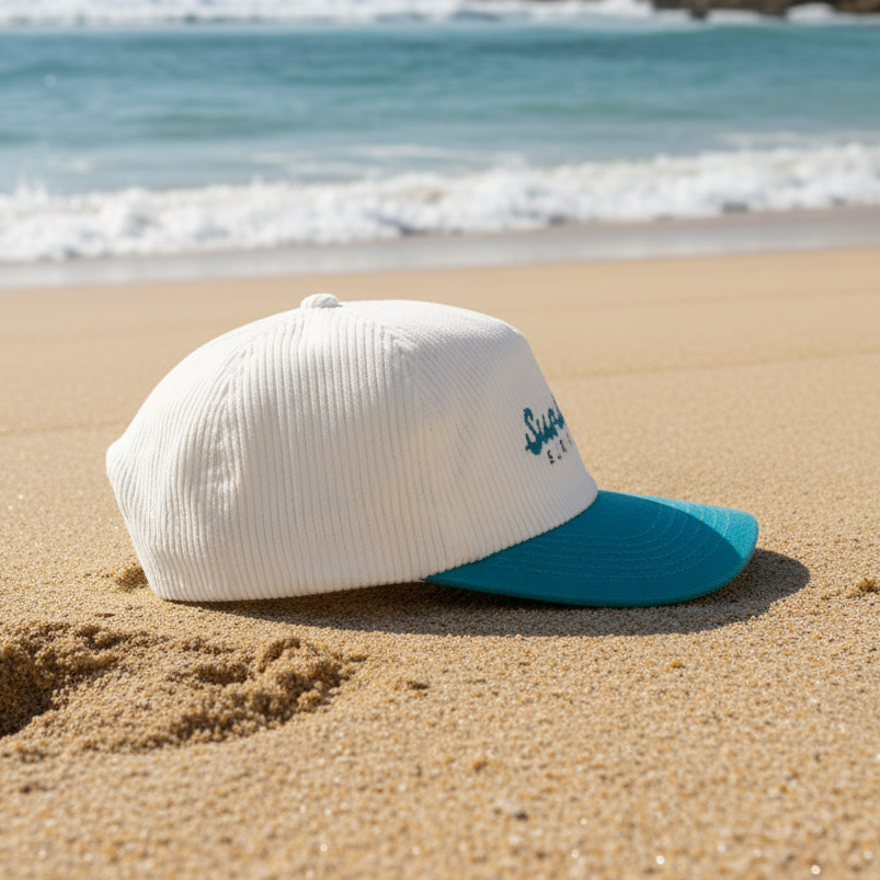 White and teal cap on a white background
