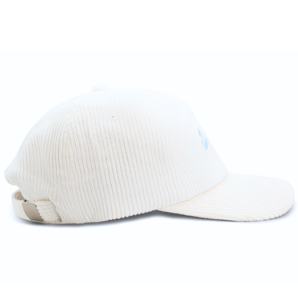White cap with a visible brand logo on a white background