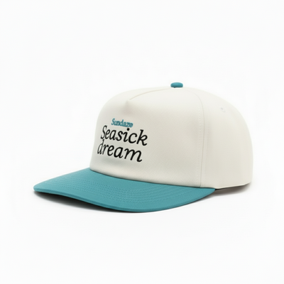 Seasick Dream Teal and White Cotton 5 Split Panel Hat