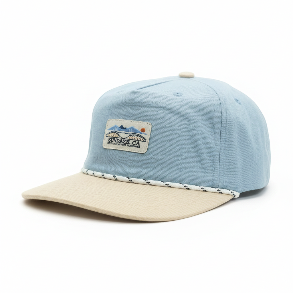 Two-toned cap with a logo on a white background