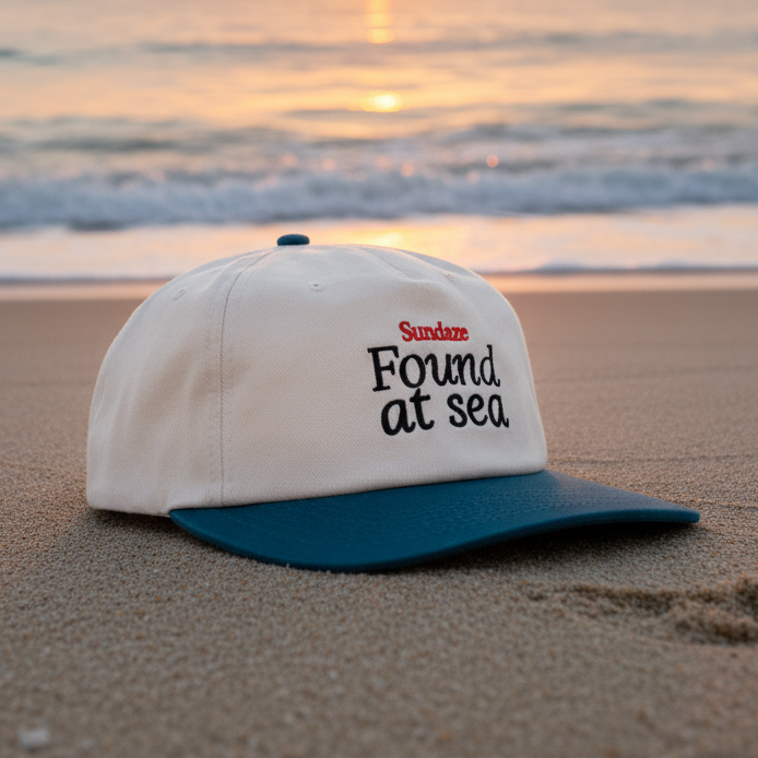 Found at Sea Dark Blue and Off White Cotton 5 Split Panel Hat-SunDaze California