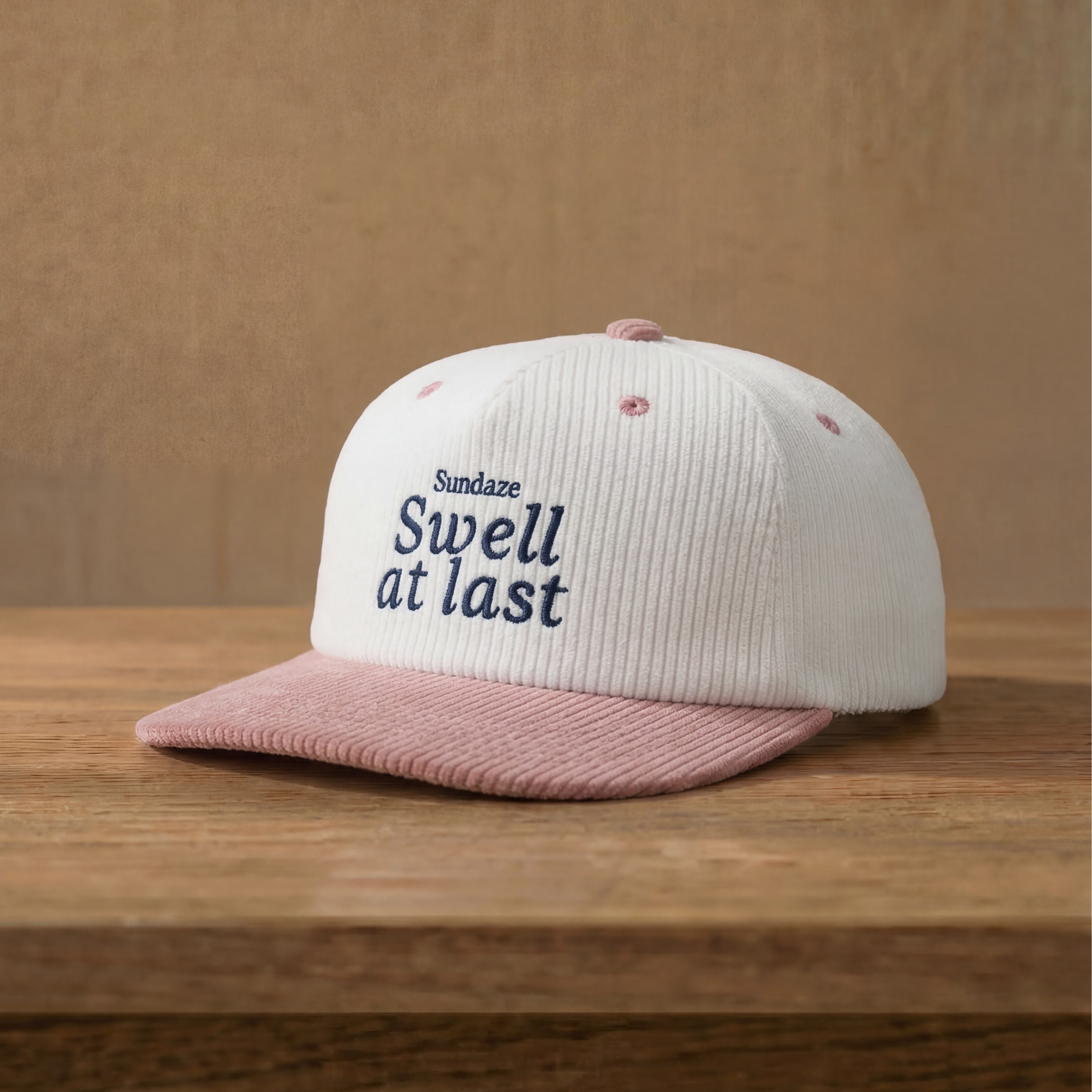 Swell at Last Pink and White Corduroy Hat