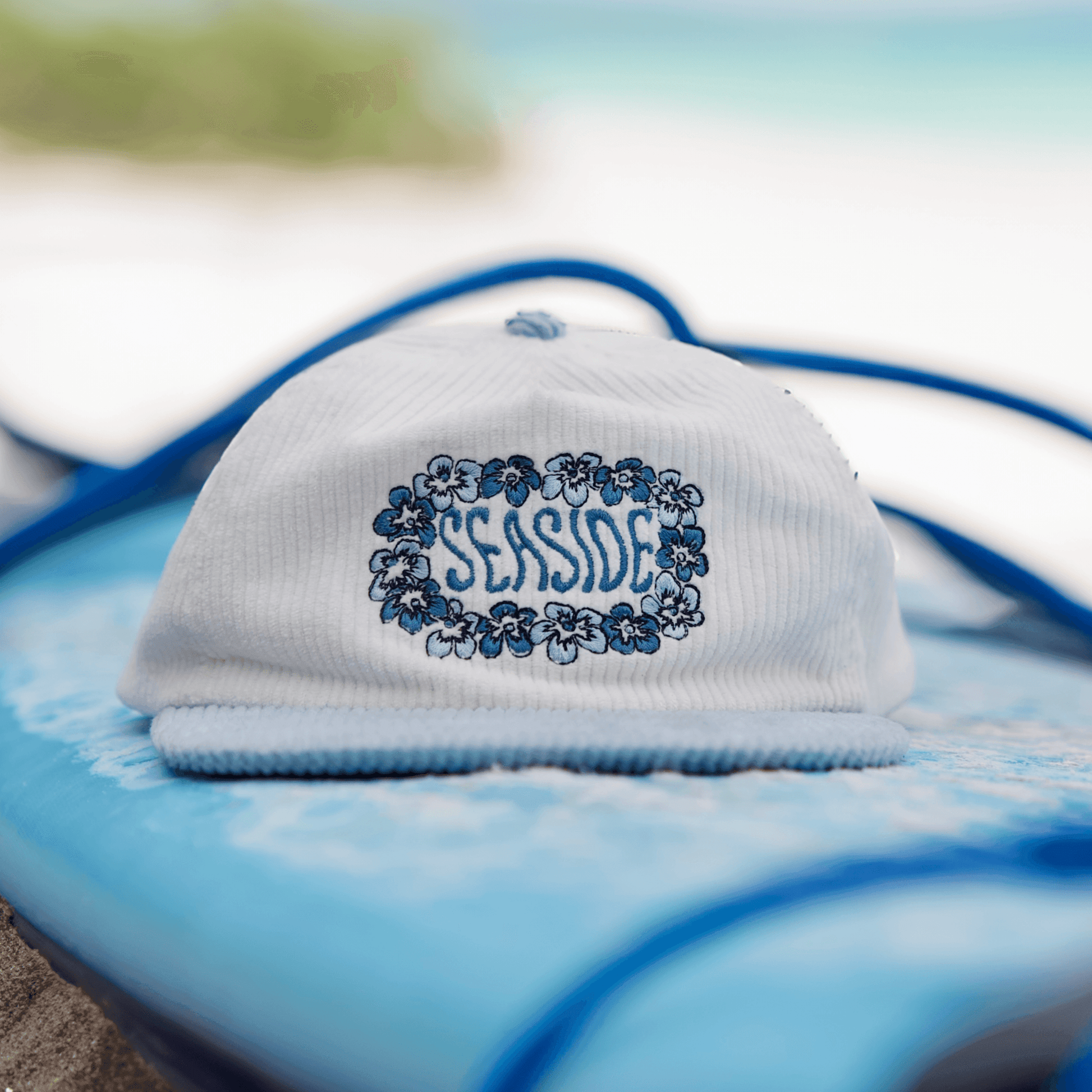 White and Blue Corduroy 5-panel Hat "The Seaside"-SunDaze California