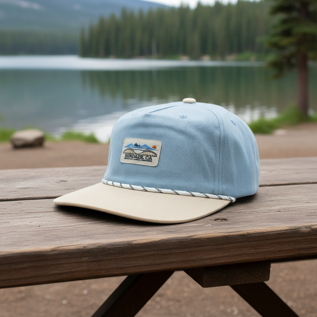 Hat with Sundaze CA Never Lost label at lakeside